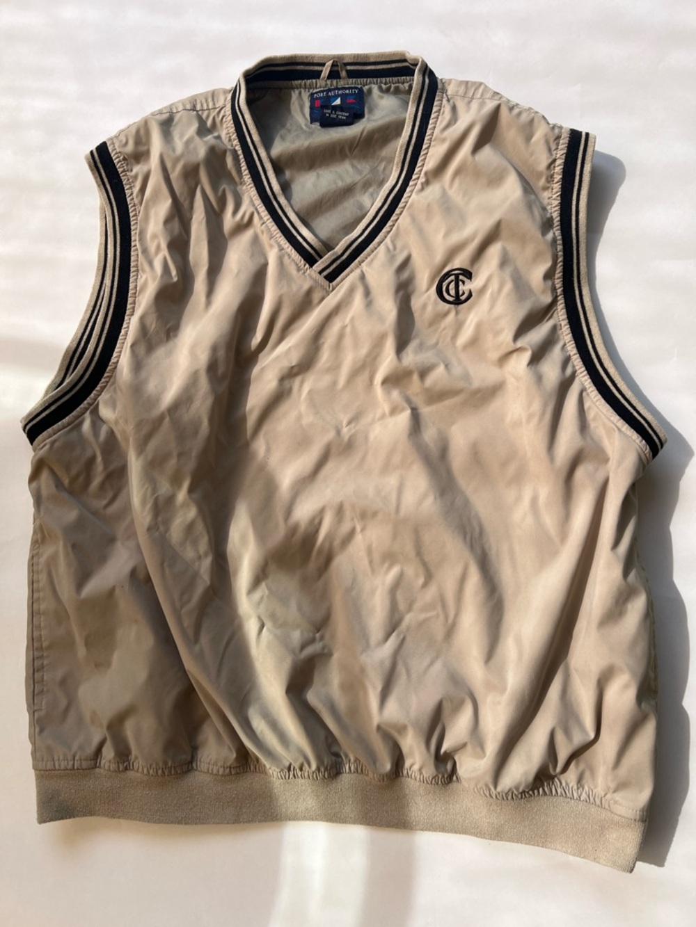 Port Authority Beige Sleeveless Vest with Black Trim